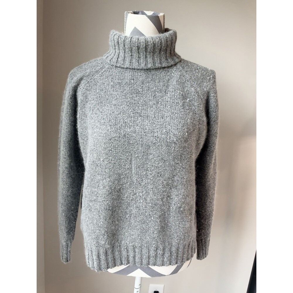 Vintage Yarnworks Gray Silk Angora Chunky Knit Turtleneck Sweater Medium Soft